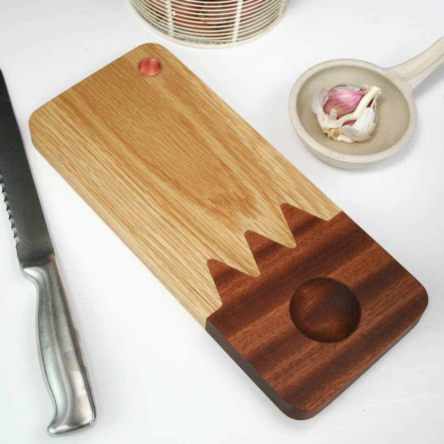 solid oak serving platter board and dipping bowl by wood paper scissors
