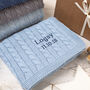 Luxury Boys Blue Grey Baby Cable Blanket, thumbnail 1 of 9