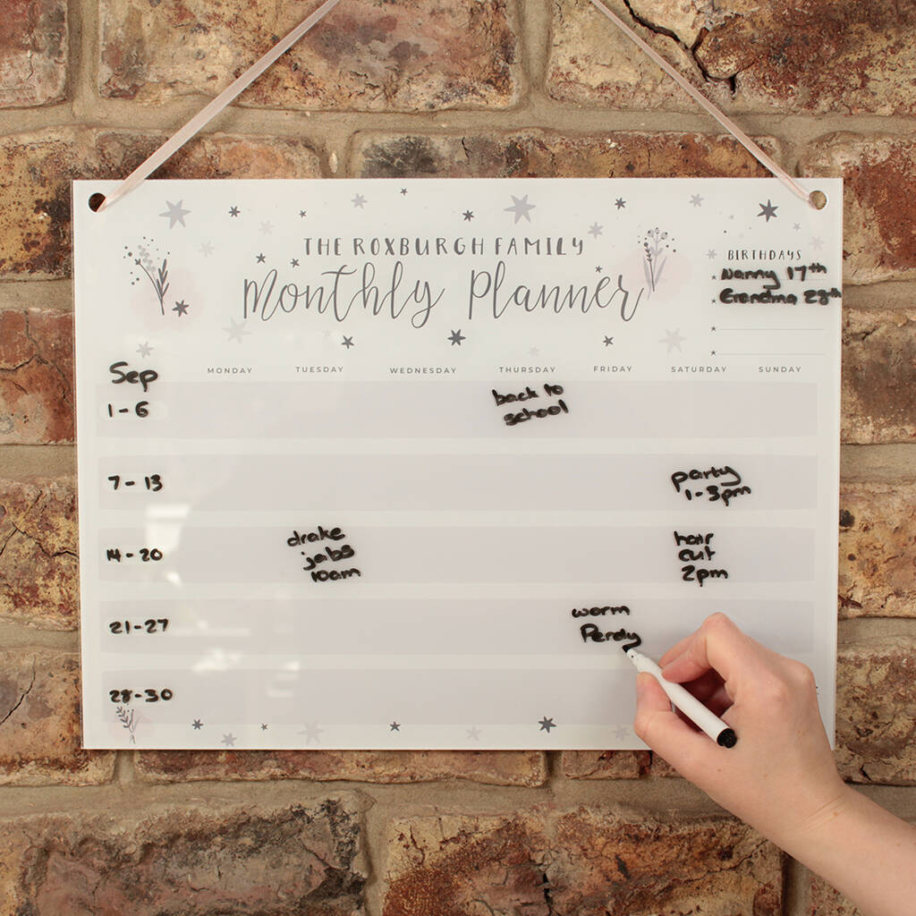 Personalised A3 Wipe Clean Acrylic Monthly Wall Planner By Love Lumi 