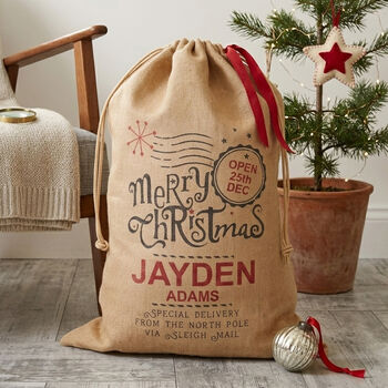 Personalised Stamp Hessian Christmas Sack, 3 of 3