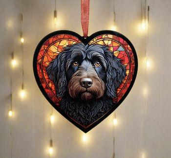 Labradoodle Stained Glass Effect Heart Suncatcher, 2 of 4