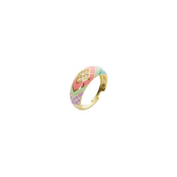 Enamel Pink Five Color Sterling Silver Dome Ring, 4 of 4
