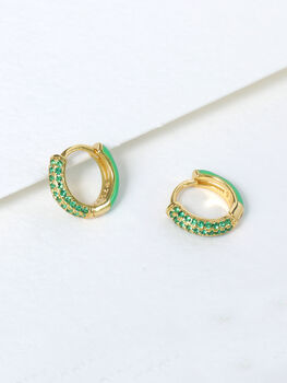 Gold Blue Or Green Enamel Cz Reversible Huggie Hoops, 5 of 12