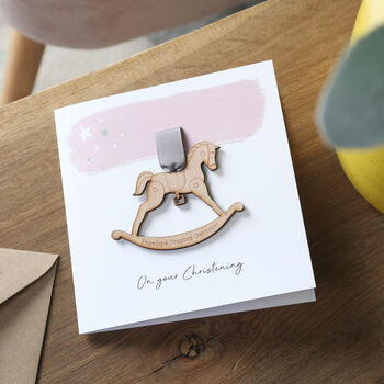 Rocking Horse Christening Or Baptism Day Card, 2 of 3