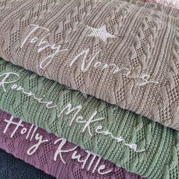 Personalised Cable Knit Pom Pom Baby Blanket, 5 of 5
