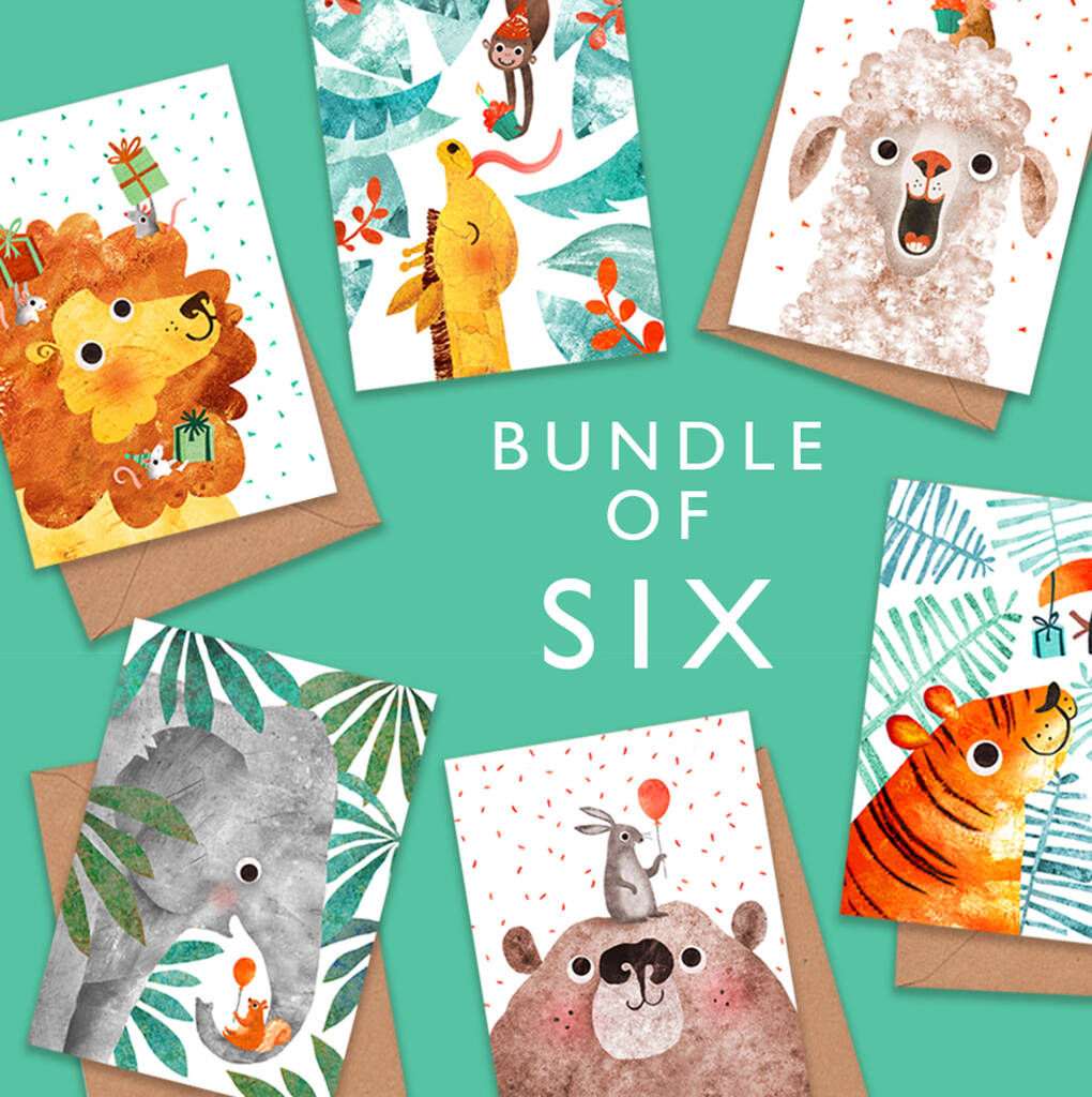 Bundle Of Six Animal Birthday Cards, 1 of 7