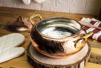 Hammered Solid Copper Casserole With Lid, Heavy Duty Copper, 7 of 9