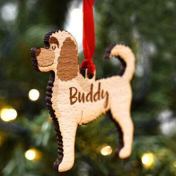 Personalised Wooden Labradoodle Dog Xmas Decoration, 2 of 6