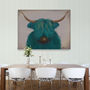 Highland Cow In Turquoise, Art Print Framed Or Unframed, thumbnail 3 of 9
