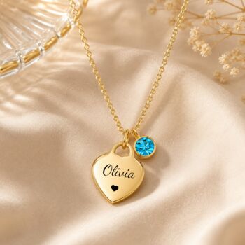 Personalised Name Heart Pendant Necklace With Birthstone Symbol, 2 of 12