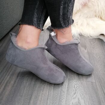 Miko Grey Luxury Sheepskin Slippers Boots, 2 of 7