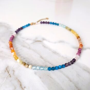 Good Vibes Rainbow Gemstone Beaded Necklace, 6mm, 3 of 7