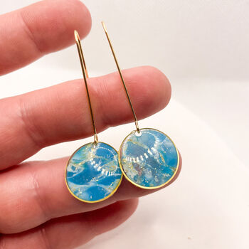 Turquoise Marbled Circle Drop, Clay And Resin Earrings, 12 of 12