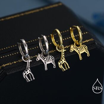 Sterling Silver Mismatched Zebra And Giraffe Hoop Earrings, 3 of 12
