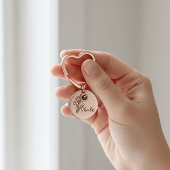 Personalised Birth Flower Birthstone Keyring Gift In A Box, 2 of 12