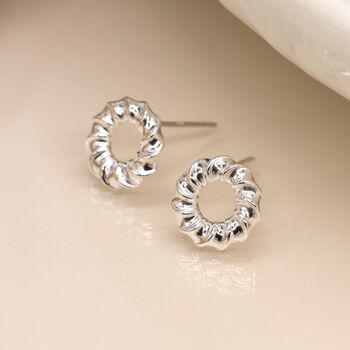 Sterling Silver Twisted Karma Circle Stud Earrings, 2 of 5
