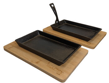 Cast Iron Fajita Sizzler Pan + Wooden Boards Two Pack, 5 of 7