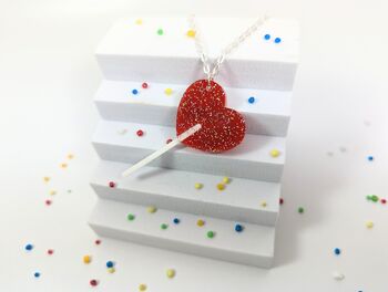 Lollipop Heart Necklace On Acrylic Silver Plated Chain, 6 of 7