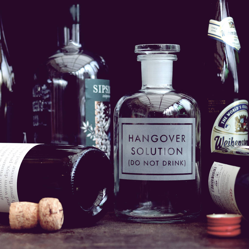 Etched 'Hangover Solution' Bottle