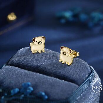 Sterling Silver Pug Stud Earrings, 3 of 12