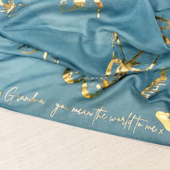 Personalised Message Metallic Gold Butterfly Scarf, 8 of 8