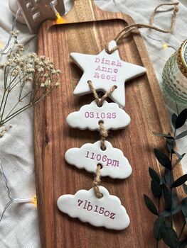 Personalised New Baby Hanging Clay Keepsake, 6 of 10