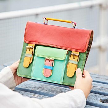 Shruti Small Multicoloured Recycled Leather Satchel, 6 of 12