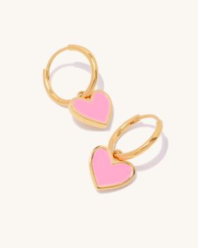 Sleepover Pink Enamel Heart Huggie Hoop Earrings, 3 of 3