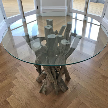 Four Seater Driftwood Round Dining Table With Glass Top, 3 of 11
