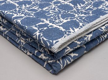 Amritsar Floral Pattern Hand Quilted Blue Cotton Throw, 5 of 9