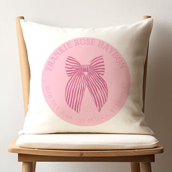 'Ribbon Bow' New Baby Girl / Christening Cushion, 2 of 2