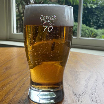 70th Birthday Bow Tie Beer Glass, 5 of 9