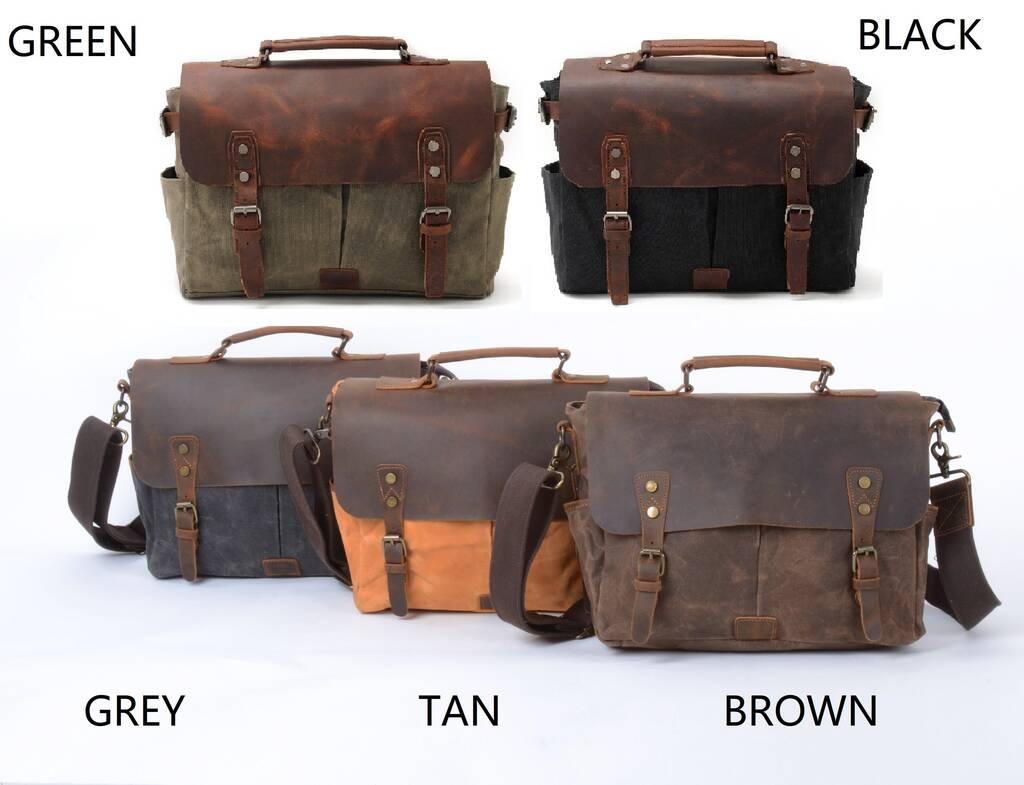 Waxed Canvas Messenger Bag With Dslr Camera Sleeve By EAZO