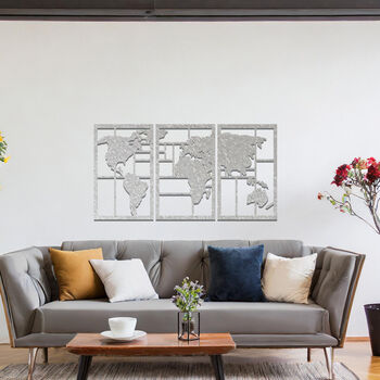 Metal World Map Wall Art Panel Set For Modern Home Decor, 9 of 10