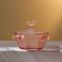 Vintage Glass Art Deco Trinket Pot Frosted Pink, thumbnail 3 of 3