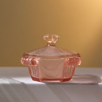 Vintage Glass Art Deco Trinket Pot Frosted Pink, 3 of 3