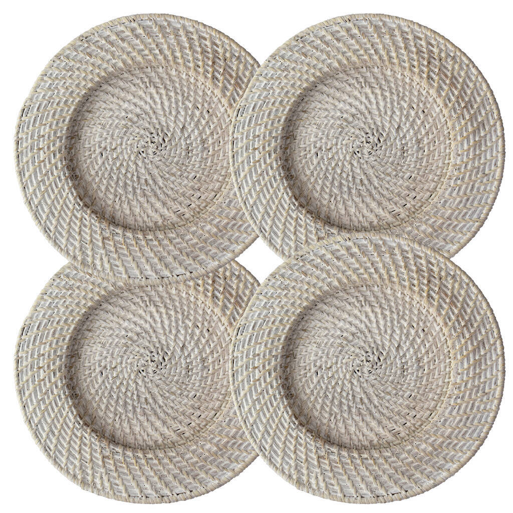 Whitewash Rattan Table Charger Set Of Four By Oh So Kel