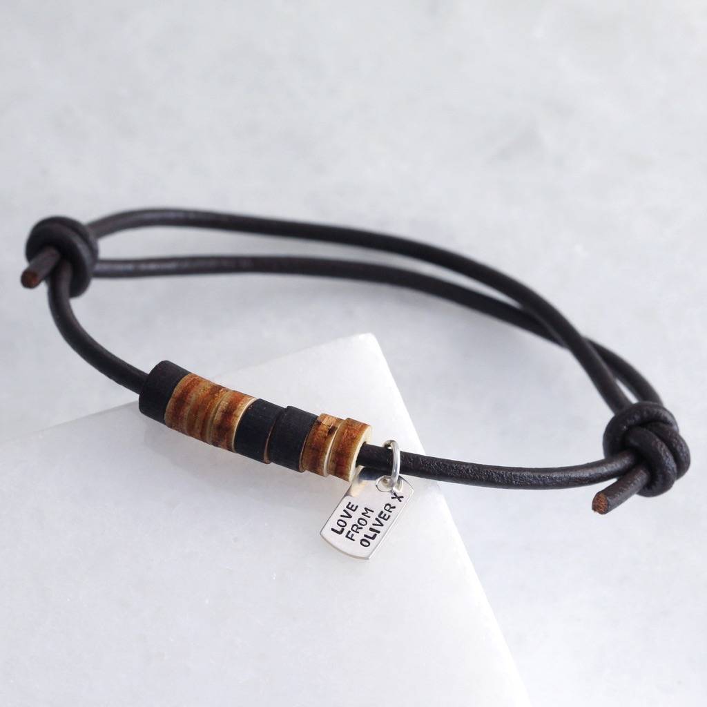 Men's Personalised Wooden Morse Code Leather Bracelet By Lisa Angel