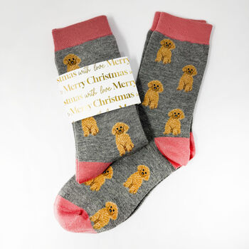 Personalised Christmas Cavapoo Bamboo Socks With Gold Foil Label, 3 of 9