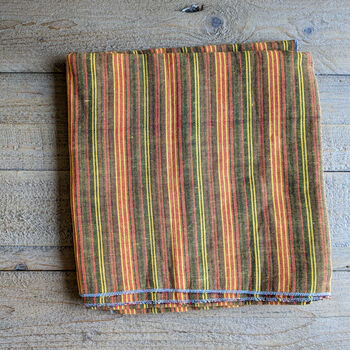Handwoven Nepali Cotton Scarf, Warm Colour Striped Scarf, Ethically Handmade In Nepal, 2 of 10