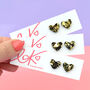 Laser Cut Disco Fleck Love Heart Earrings Studs, thumbnail 2 of 9