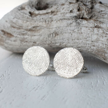 Personalised Silver Fingerprint Disc Cufflinks For Dad, 6 of 7