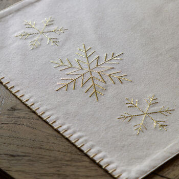 Cream Table Runner With Gold Snowflakes, 3 of 4