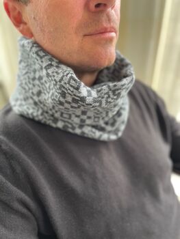 Mens Lambswool Knitted Snood Geometric Pattern, 5 of 12