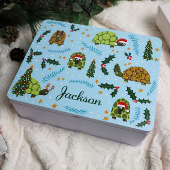 Personalised Christmas Tortoise Xl Gift Storage Tin, 2 of 9