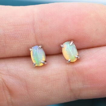 Natural Ethiopian Opal Stone Oval Stud Earrings, 3 of 11