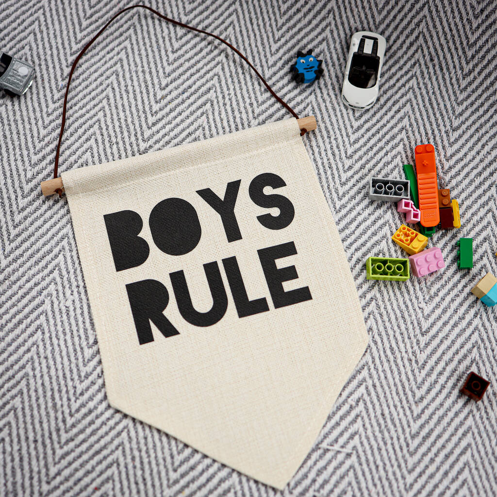 Boys Rule Linen Hanging Pennant By The Hidden Shed