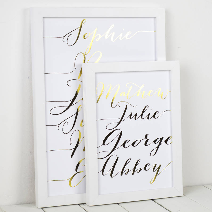 personalised metallic calligraphy family print by milly inspired ...