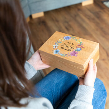 Personalised Floral Spring Wedding Keepsake Oak Box, 2 of 3