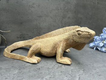 Hand Carved Wood Iguana Figurine 30cm Wood Animal Gift, 9 of 12